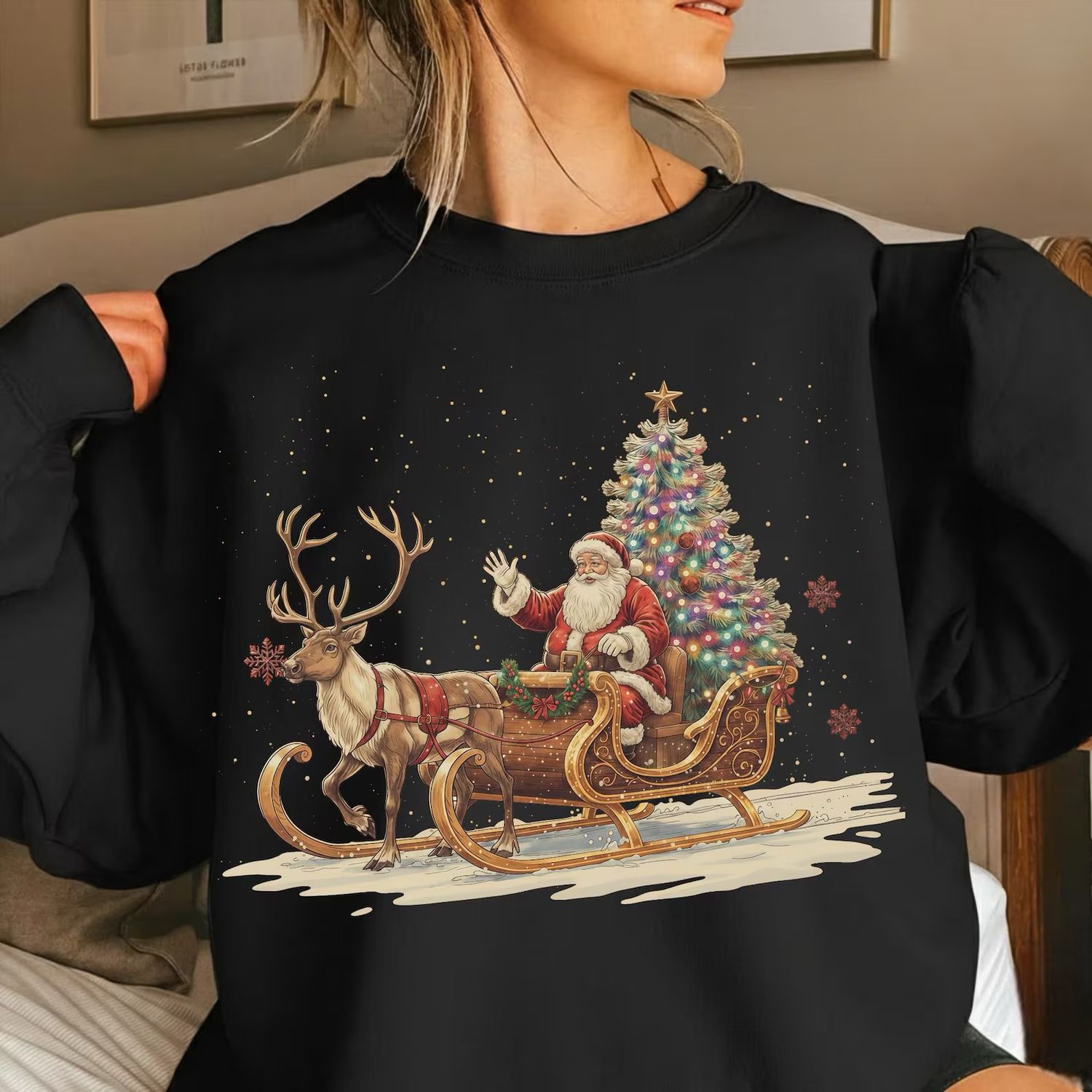 Retro Reindeer Sleigh Christmas