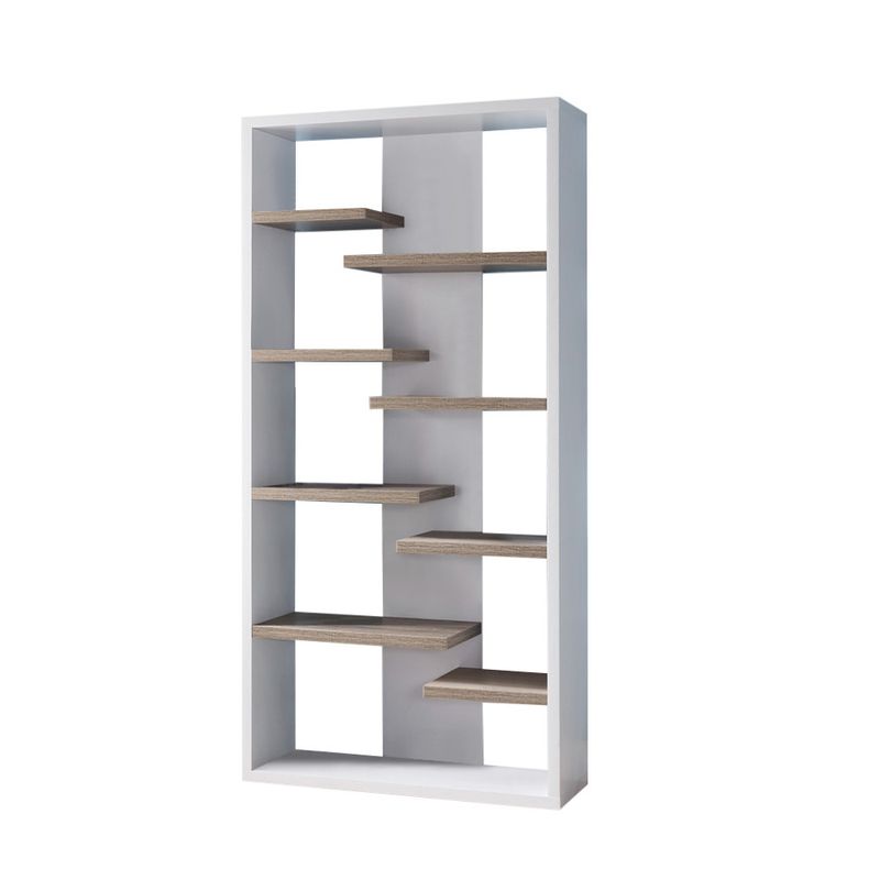 Century Display Cabinet – Open Back with 8 Shelves, White &amp; Dark Taupe