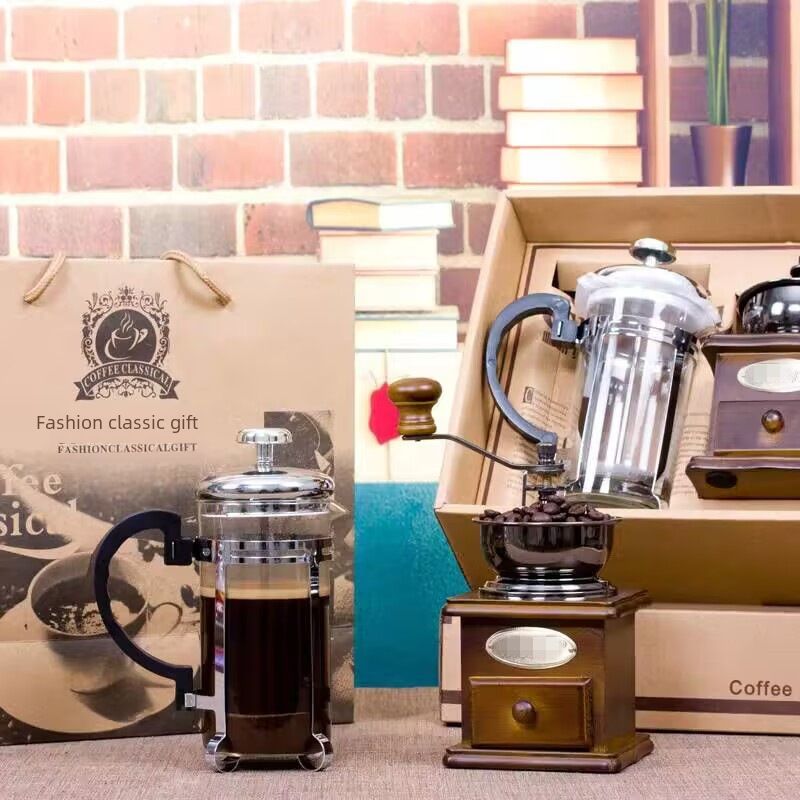  Vintage Bean Grinder &amp; French Press Coffee Set – Gift Boxed