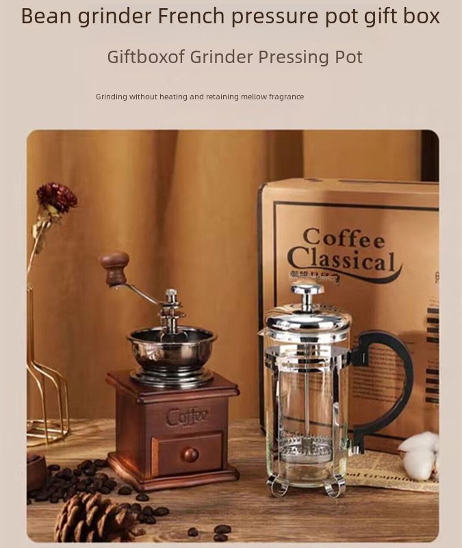  Vintage Bean Grinder &amp; French Press Coffee Set – Gift Boxed