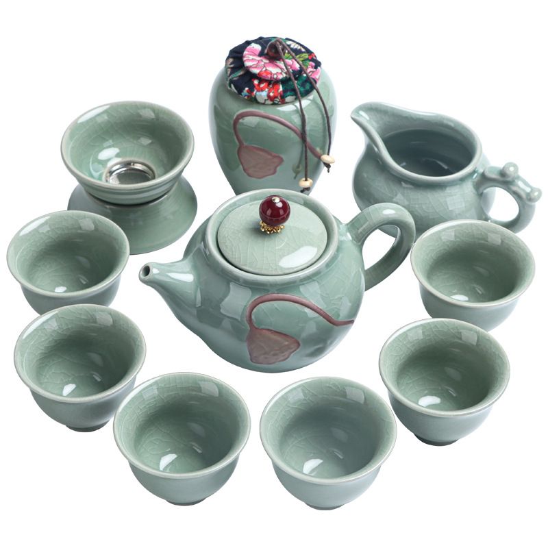 High-End Relief Ge Kiln Kung Fu Tea Set – Ceramic Household &amp; Office Gift