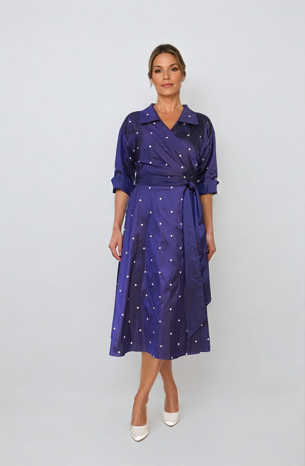 Dreiviertelarm Midikleid mit Kragen