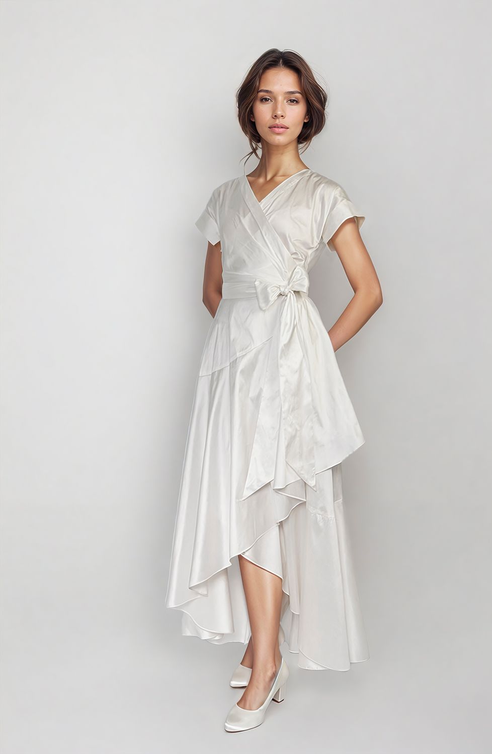 Kurzarm Maxikleid mit Volantrock