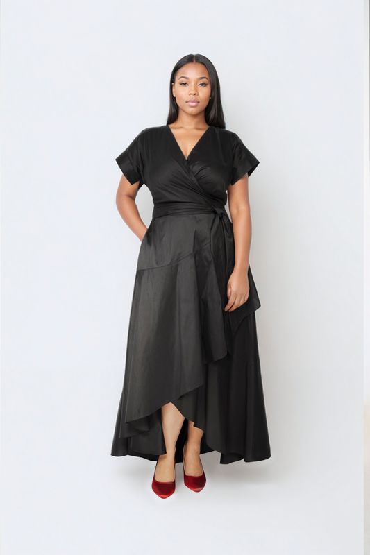 Kurzarm Maxikleid mit Volantrock
