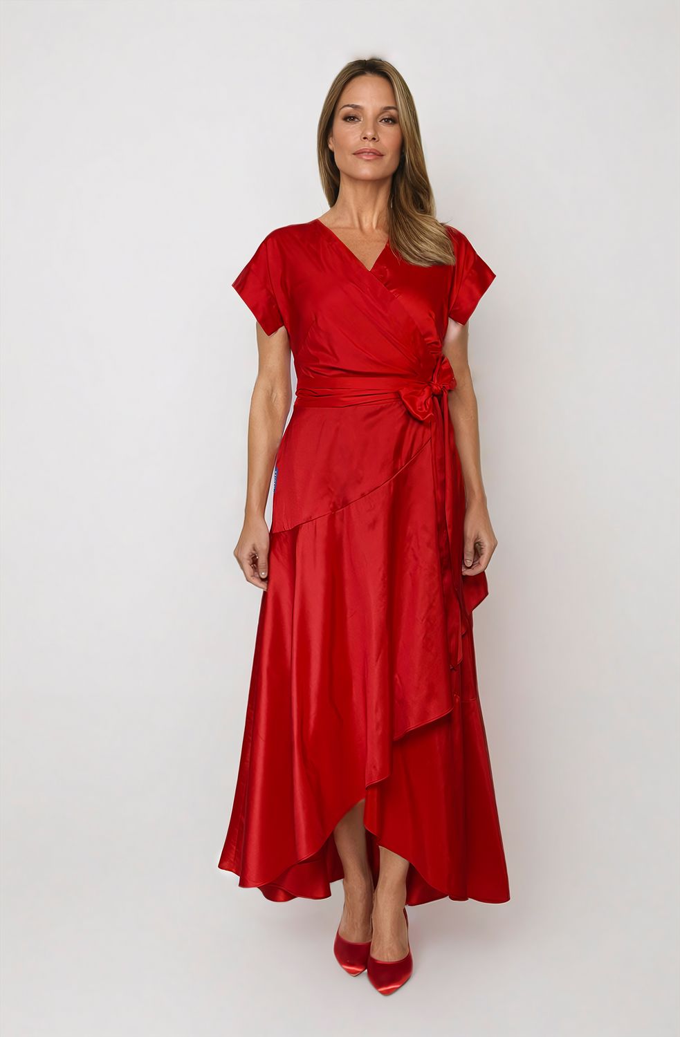 Kurzarm Maxikleid mit Volantrock