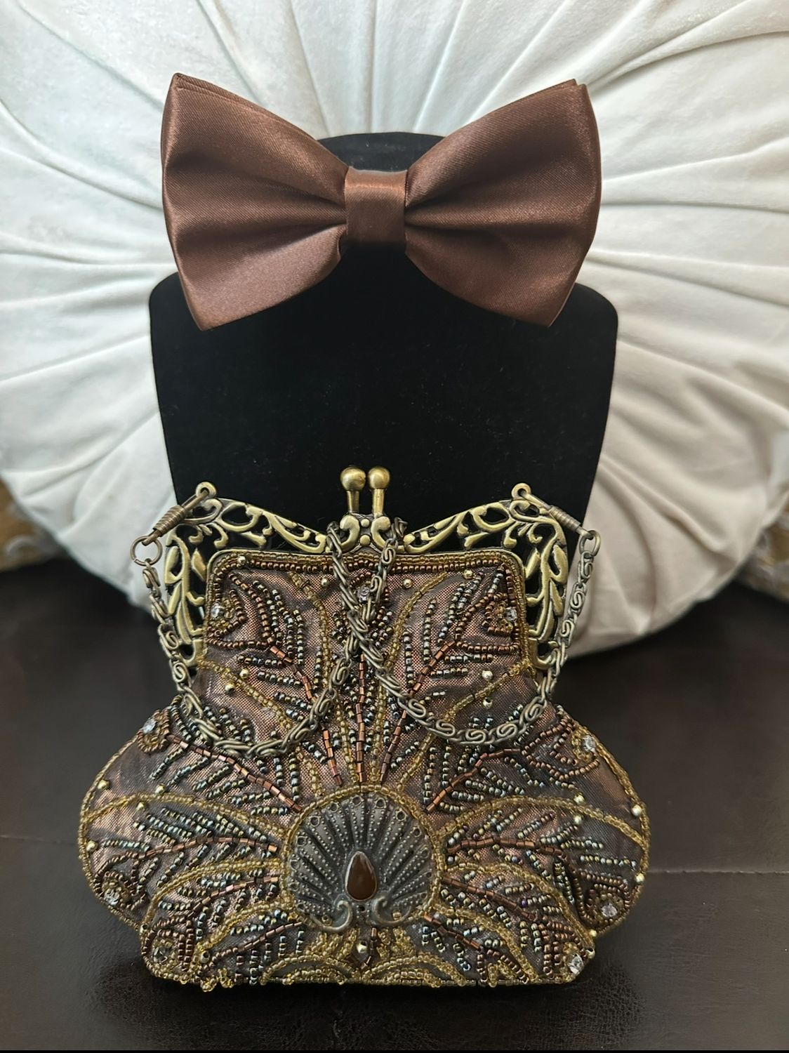 Brown Beaded Clutch