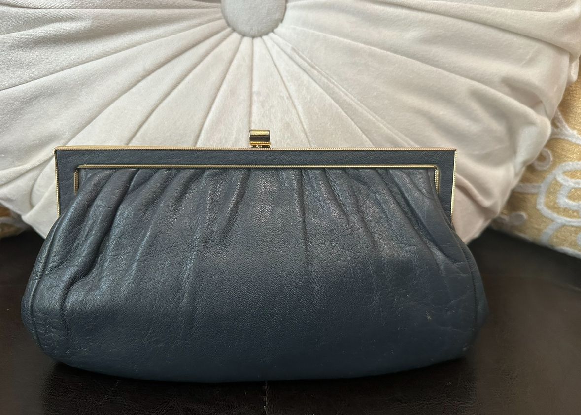 Navy Blue Leather Clutch