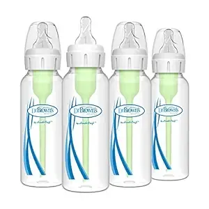 Dr. Brown&#39;s Natural Flow Anti-Colic Options+ Narrow Baby Bottle, 8 oz/250 mL, with Level 1 Slow Flow Nipple, 0m+, 4 count