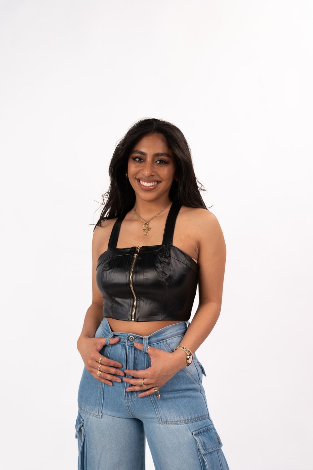 Faux leather crop top with zipper