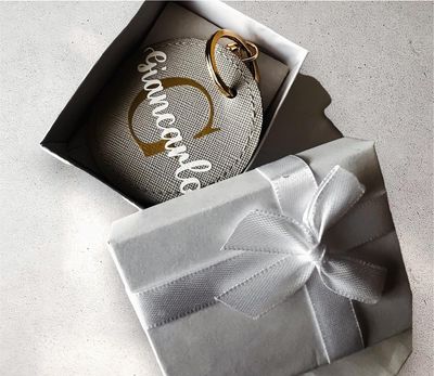 Portachiavi in Similpelle texture Saffiano a forma di Cerchio - Personalizzato con Nome