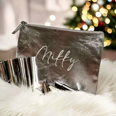 Pochette/Trousse/Beauty Case in Ecopelle Metalizzato con Cerniera