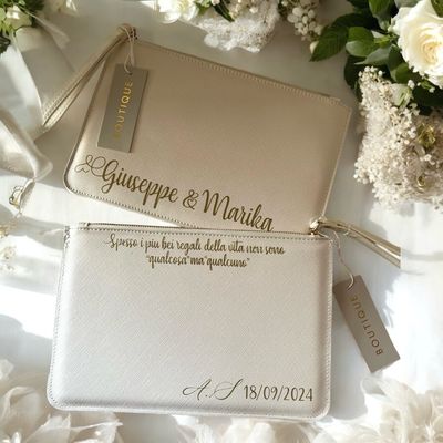 Pochette in Similpelle Texture Saffiano Team Bride per Damigella, Testimone e Sposa - Personalizzabile