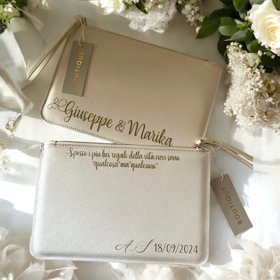 Pochette in Similpelle Texture Saffiano Team Bride per Damigella, Testimone e Sposa - Personalizzabile