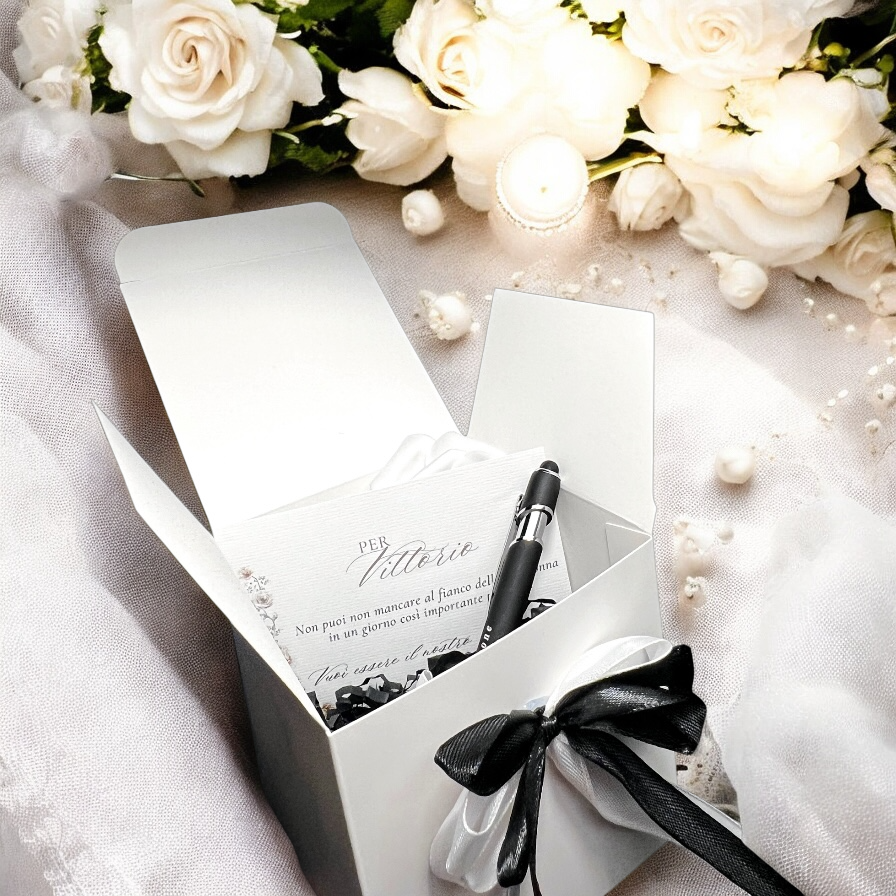 Scatolina Personalizzata con Penna &quot;Testimone&quot; in Nero o Blu Navy
