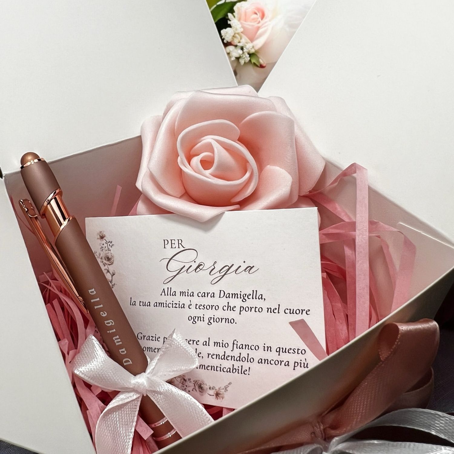 Scatolina Personalizzata con Penna Damigella - Rose Gold