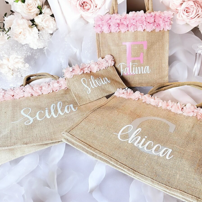 Borsa in Juta Personalizzata – 4 Misure Disponibili + Passamaneria, Ideale per Estate o Matrimoni