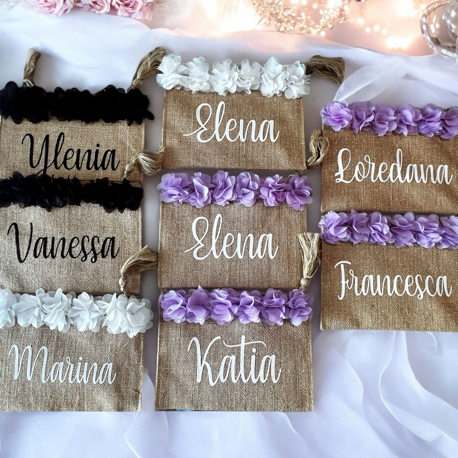 Pochette in Juta Lurex con Glitter e Personalizzazione - Per Sposa, Damigelle e Testimoni