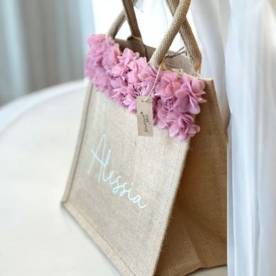 Borsa in Juta Personalizzata con Passamaneria roselline Chiffon