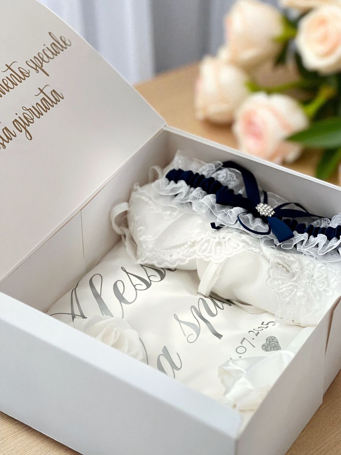 Coordinato in Pizzo per Sposa con Box e Giarrettiera
