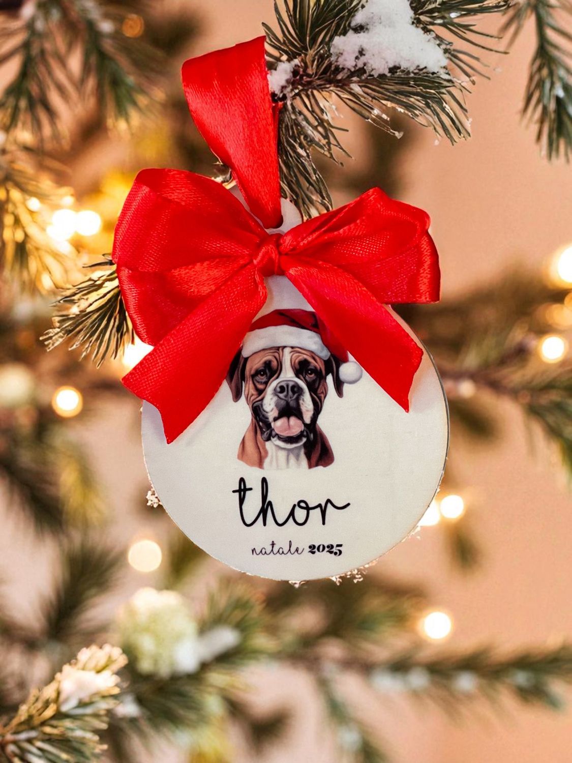 Pallina di Natale in Legno - Cane Boxer Marrone - Personalizzata con Nome