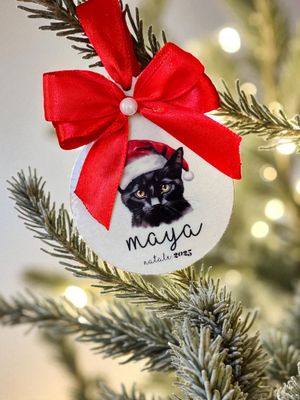Pallina di Natale in Legno - Gatto Nero - Personalizzata con Nome