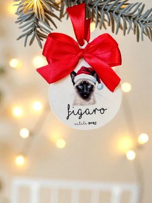 Pallina di Natale in legno - Gatto Siamese - personalizzata con Nome