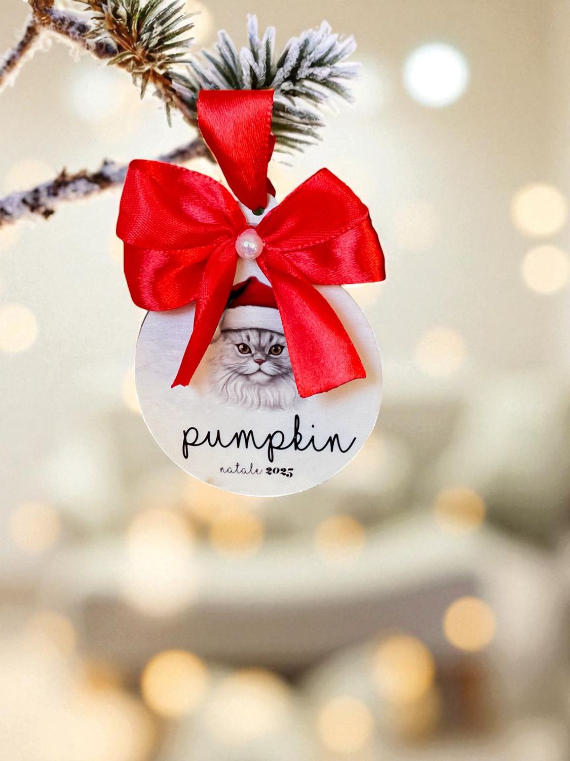 Pallina di Natale in Legno - Gatto Persiano - Personalizzata con Nome