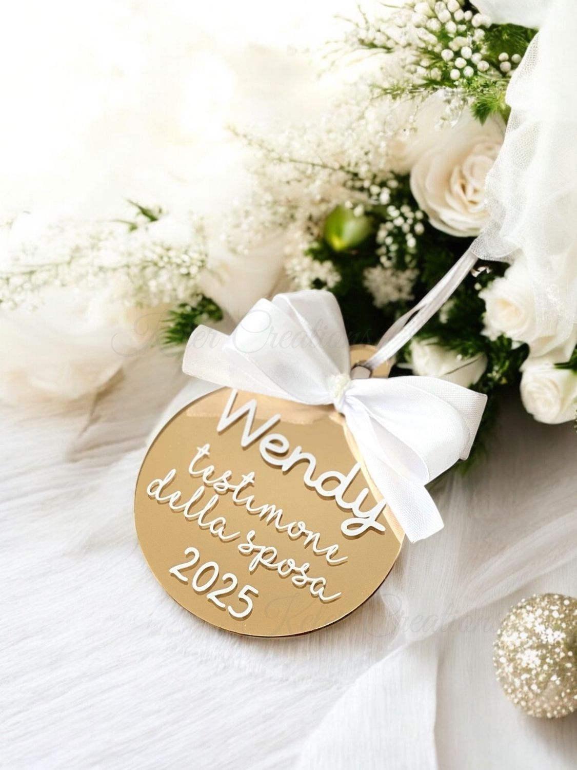 Pallina personalizzata Testimone della Sposa o dello Sposo – plexiglas specchiato 8 cm con Nome