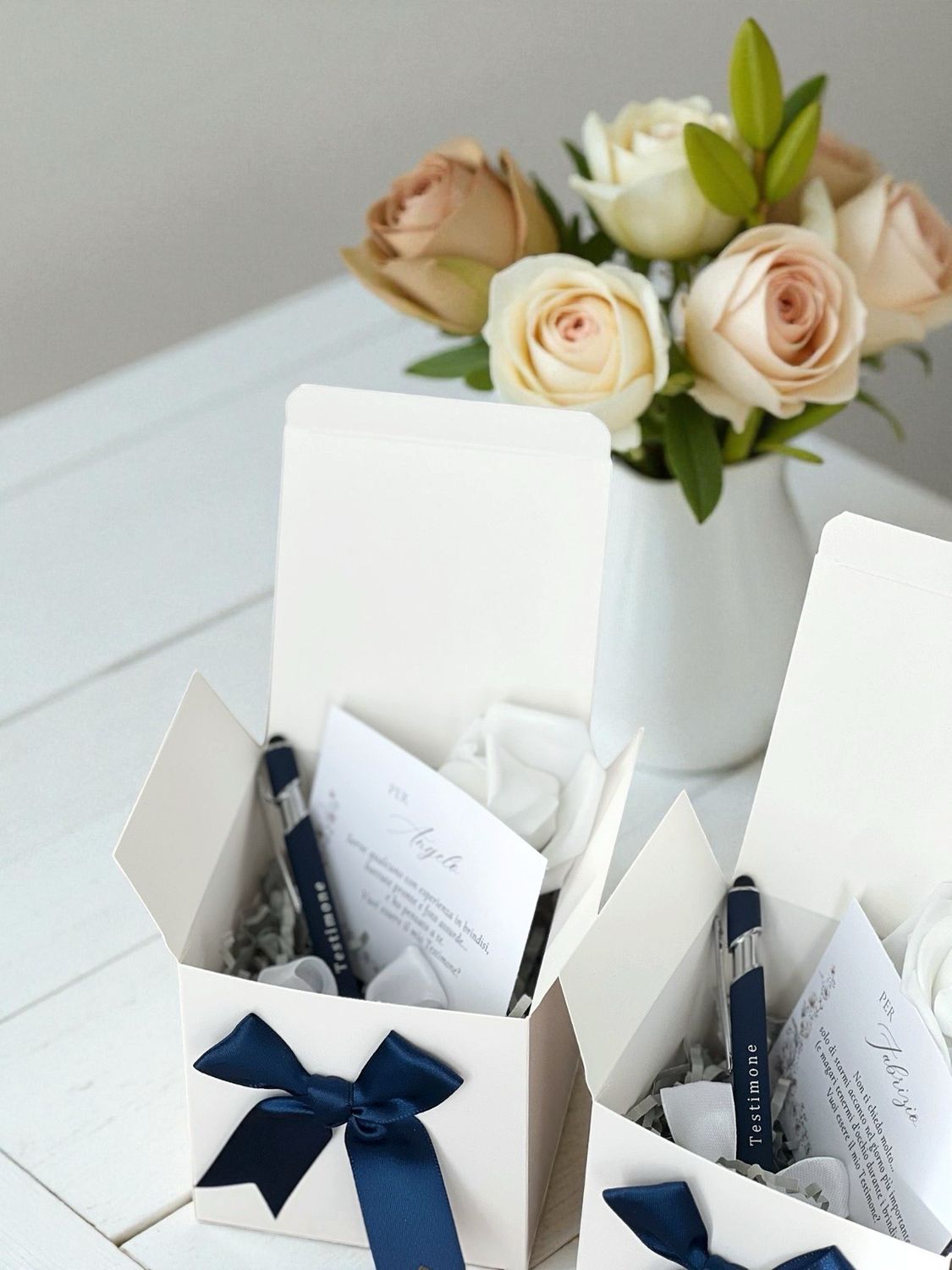 Scatolina regalo piccola 10x10x10 con penna Testimone - Blu navy