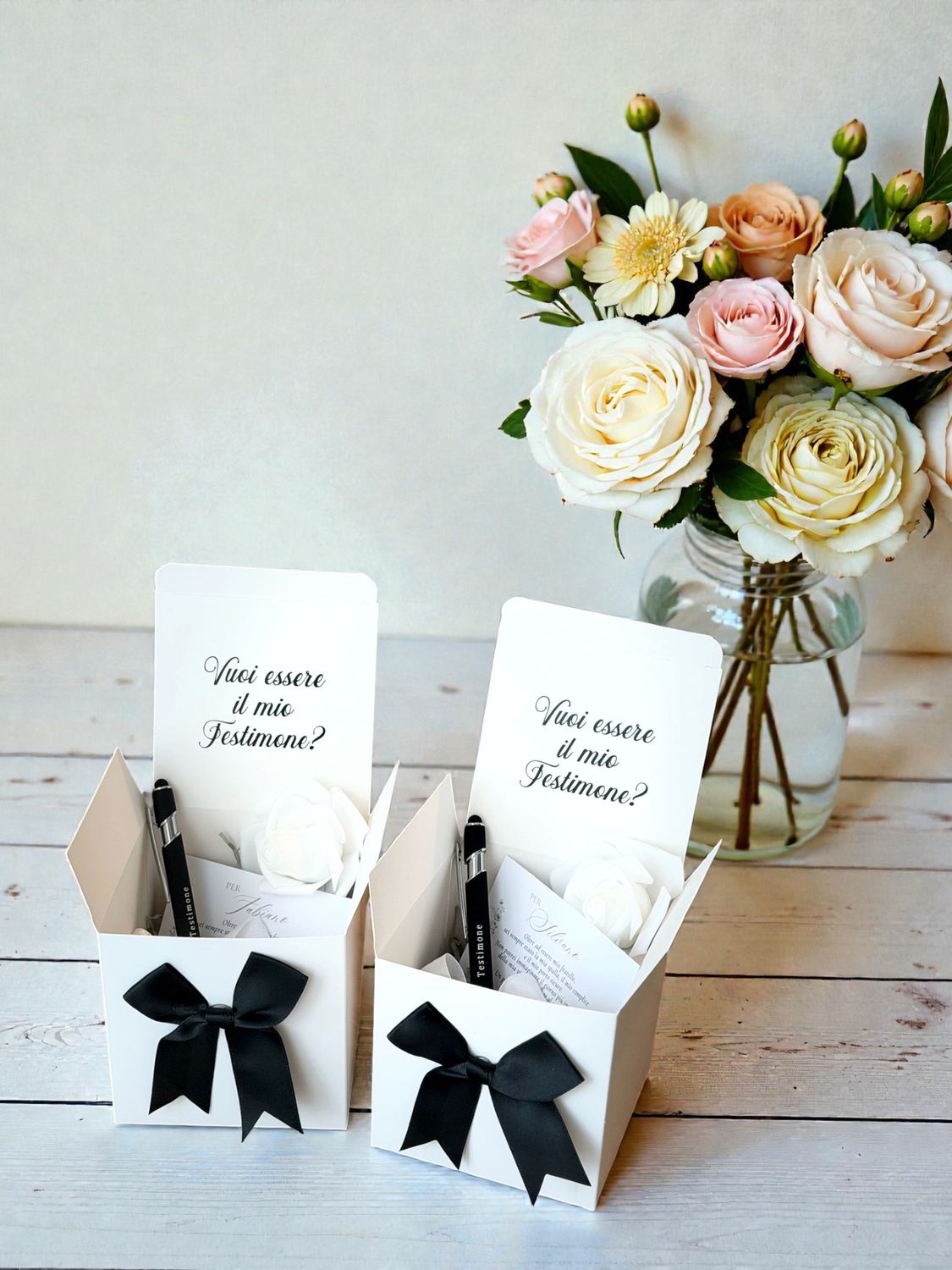 Scatolina personalizzata “Vuoi essere il mio Testimone?” con Penna Nera o Blu Navy