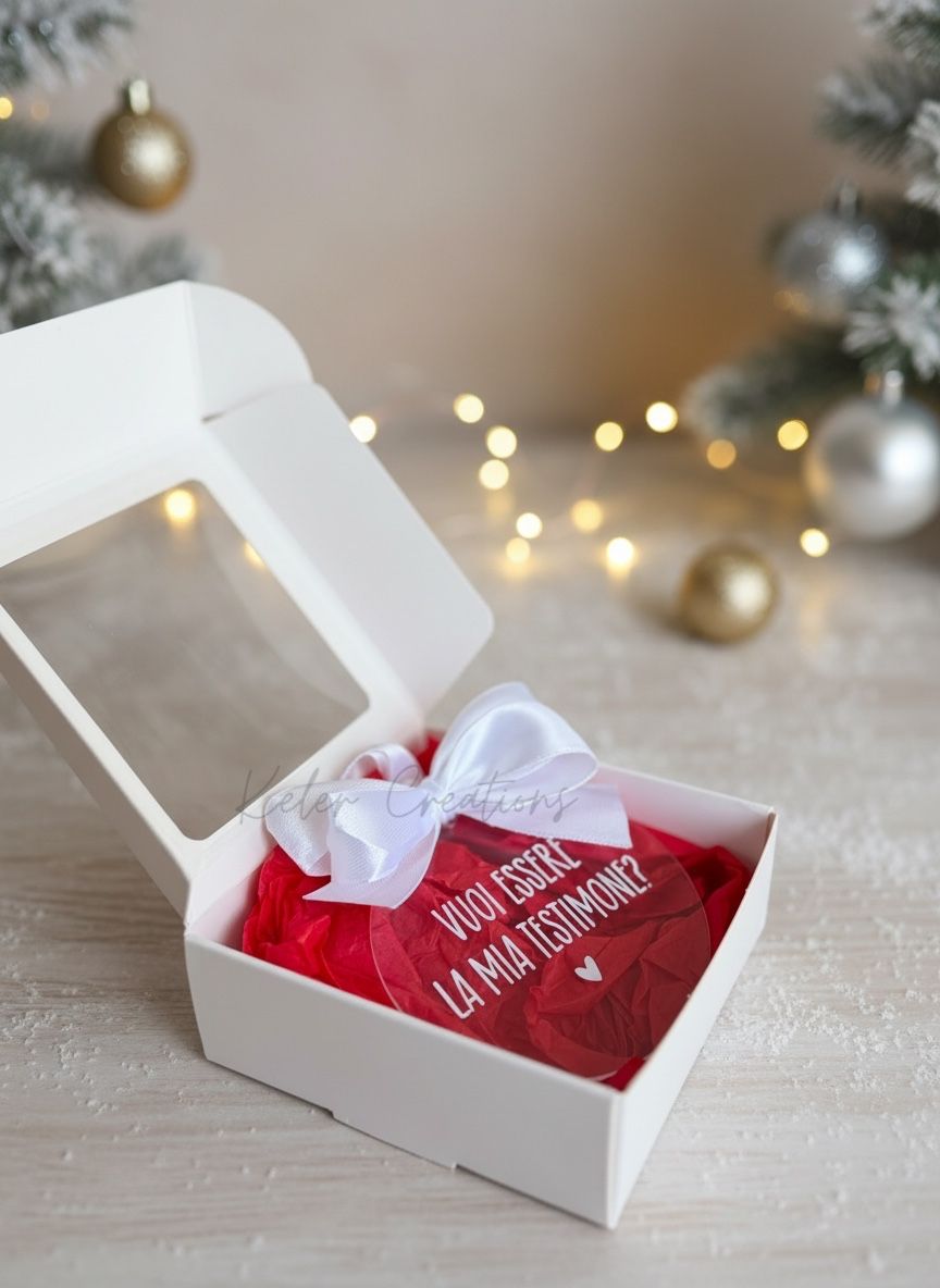 Pallina di Natale in Plexiglass Personalizzata - Vuoi essere la mia Testimone/Vuoi essere il mio Testimone?