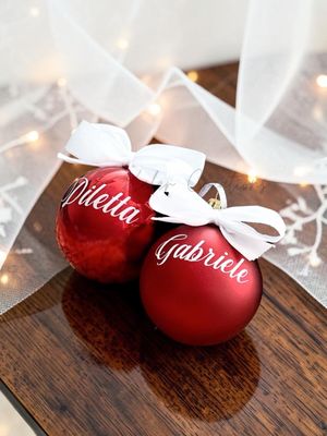 Pallina di Natale in Vetro lucido Rosso — Personalizzata con Nome