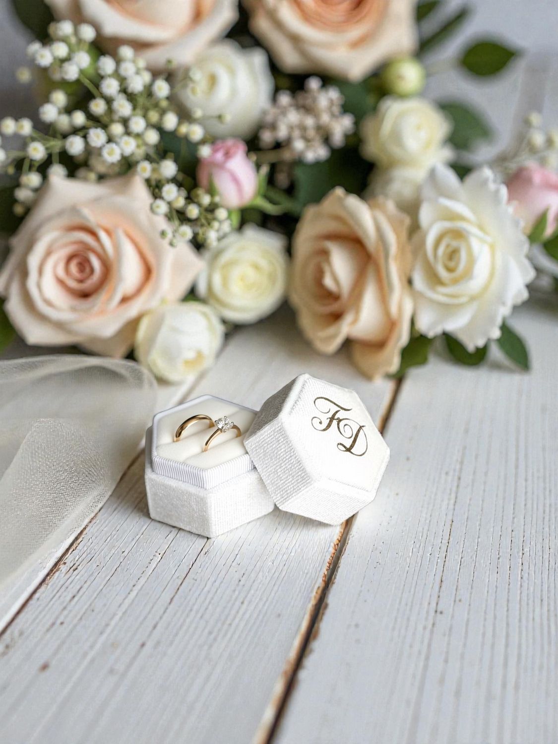 Porta Fedi Matrimonio Esagonale in Velluto Personalizzato