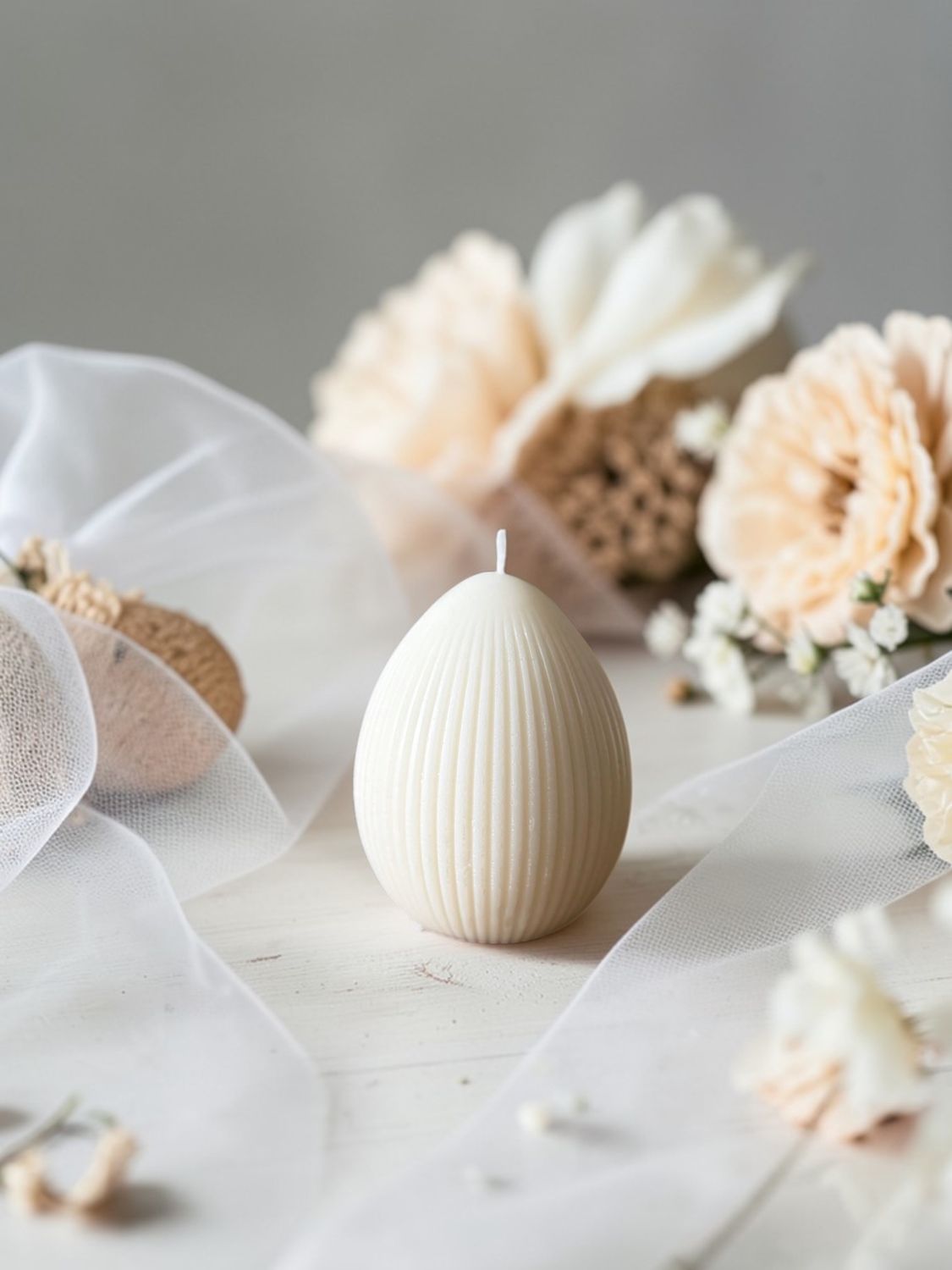 Candela Uovo in Cera di Soia - Texture Righe