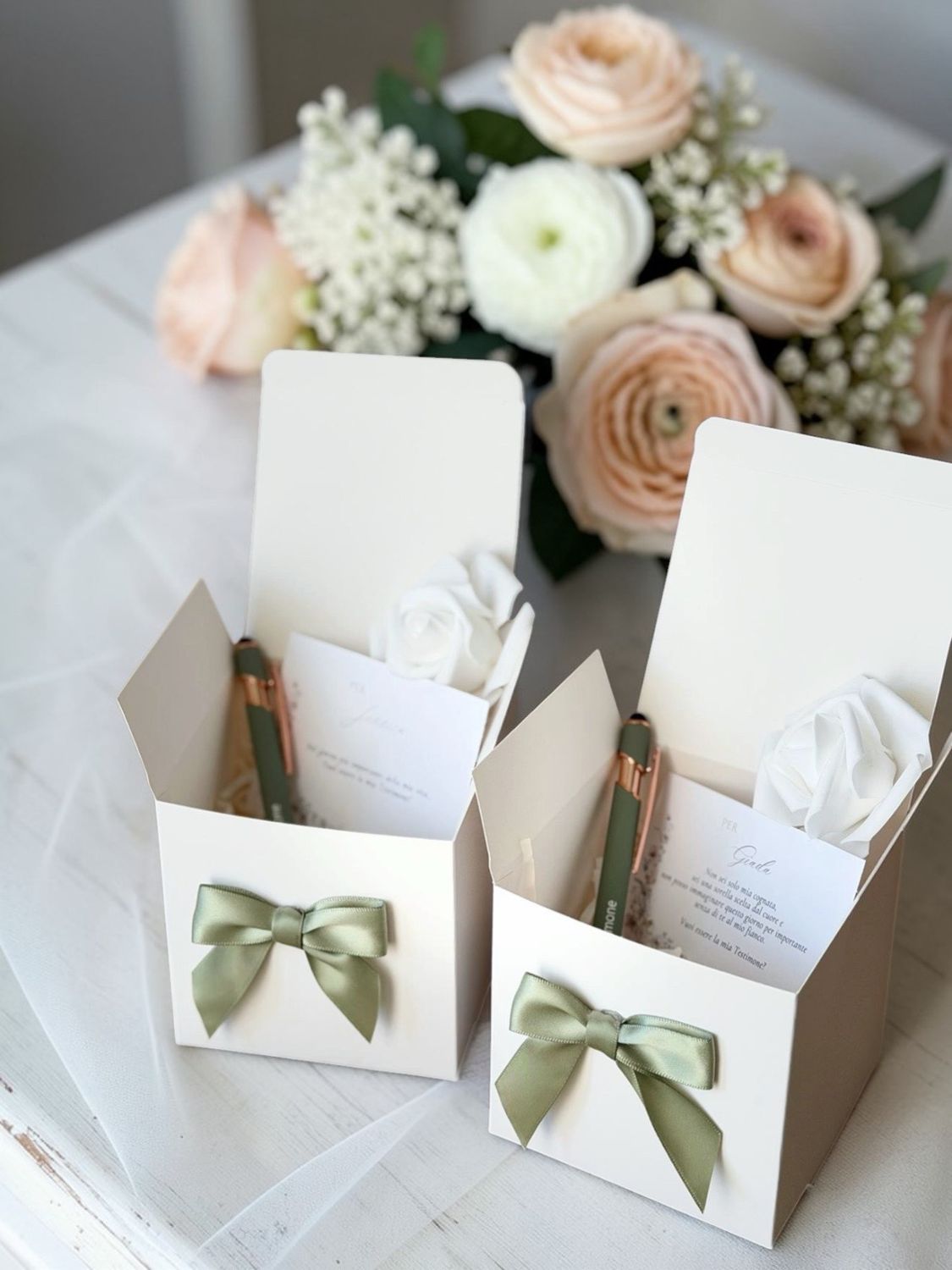 Scatolina regalo con Penna Testimone o Damigella - Verde Salvia