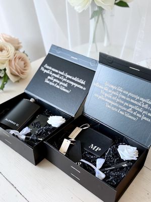 Box regalo Testimone di Nozze Personalizzata – Fiaschetta, apribottiglia &amp; penna incisa