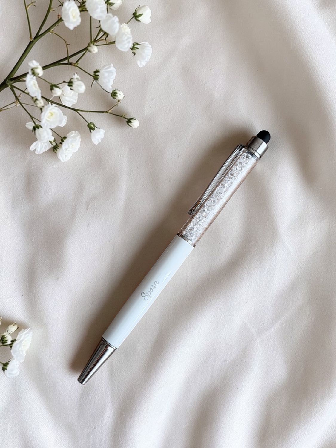 Penna Sposa con Glitter interni – Bianco Perlato