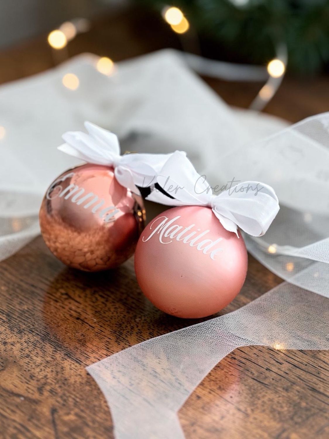 Pallina di Natale in Vetro rose gold lucida — Personalizzata con nome