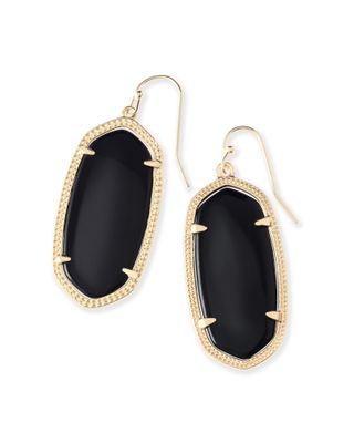 Elle Drop Earrings in Black Opaque Glass, Color: Gold