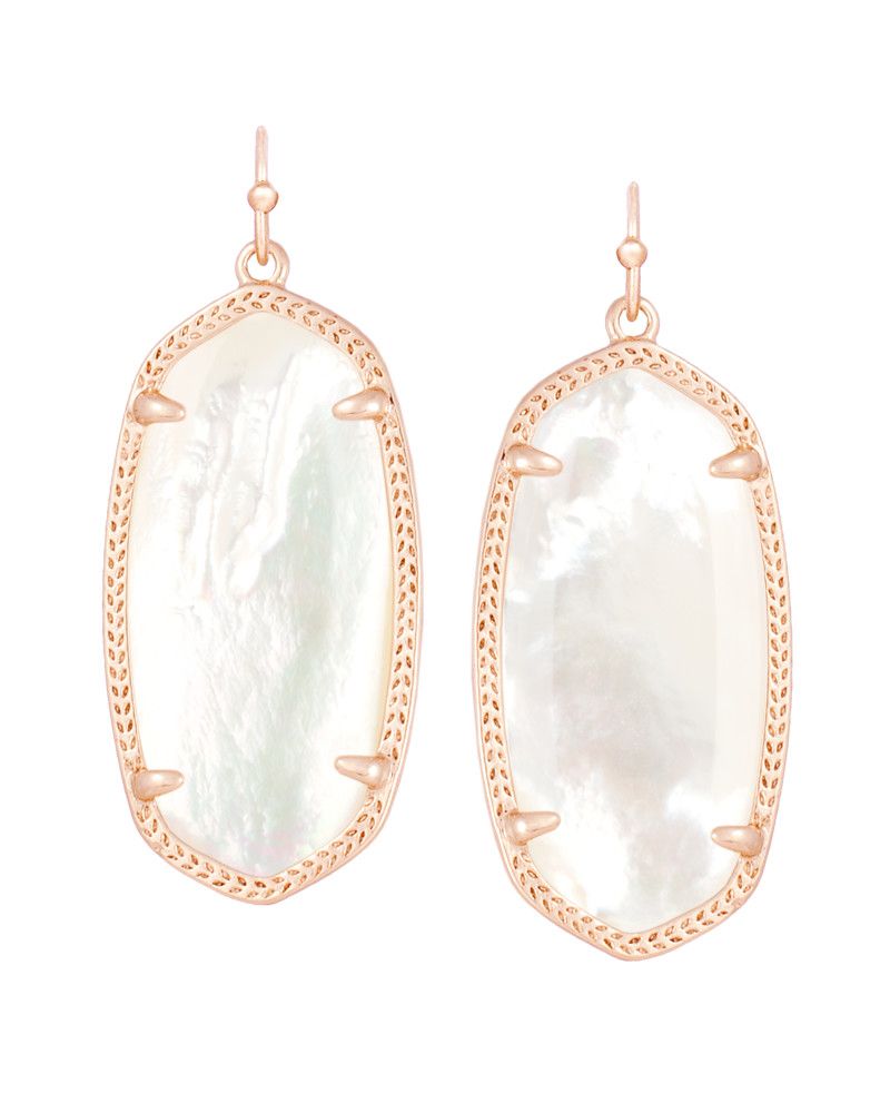 The Elle Drop Earrings in Ivory Mother of Pearl, Color: Rose Gold