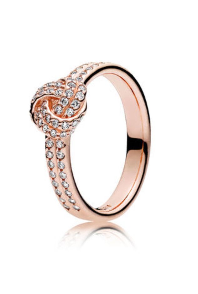 PANDORA™ Rose Sparkling Love Knot Ring with Clear Zirconia, Size: 48
