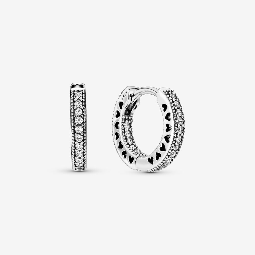 PANDORA™ Sterling Silver Small Hearts of Pandora Hoop Earrings with Clear Zirconia