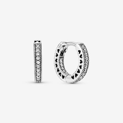 PANDORA™ Sterling Silver Small Hearts of Pandora Hoop Earrings with Clear Zirconia