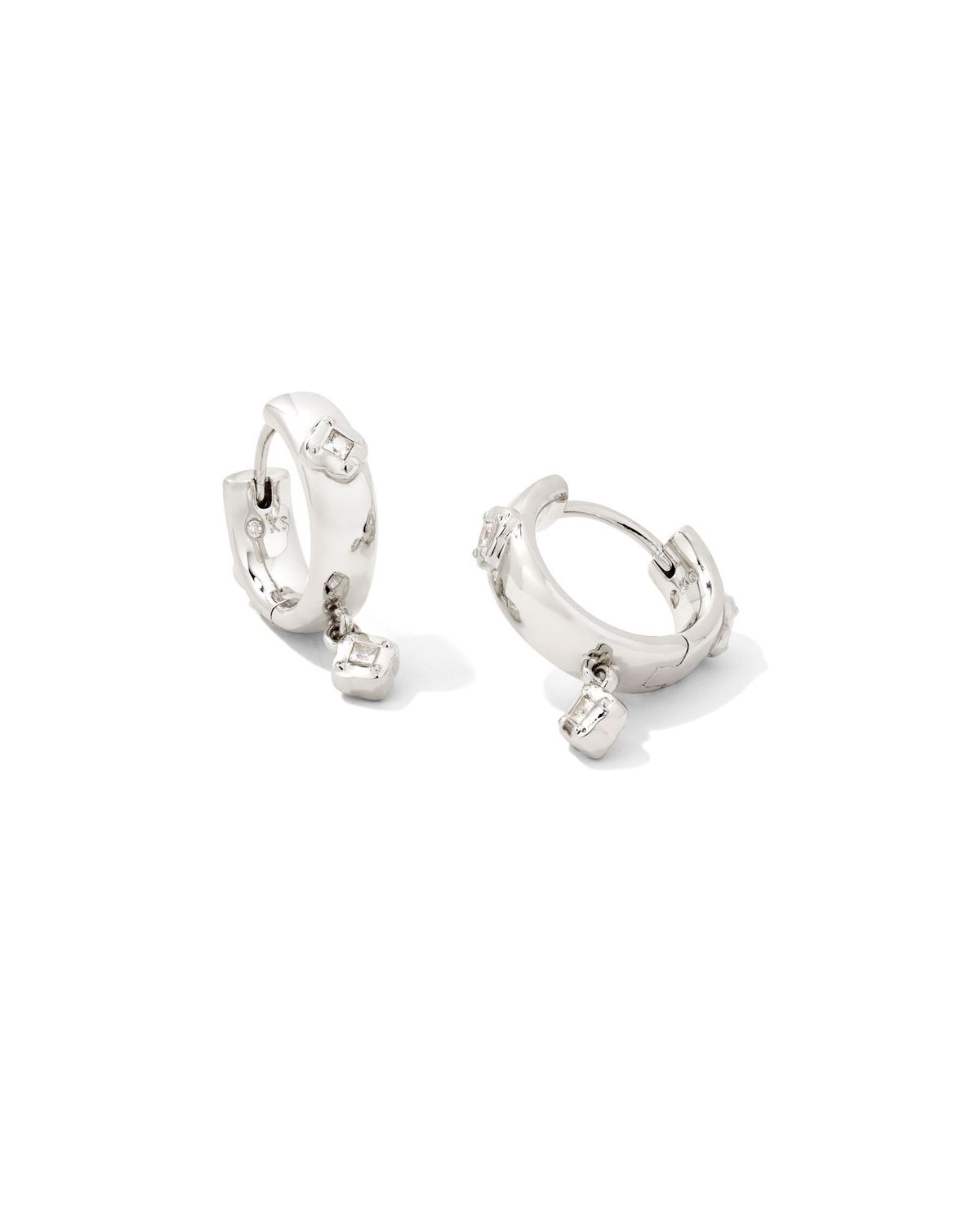 The Joelle Huggie Earrings in White Crystal, Color: Silver