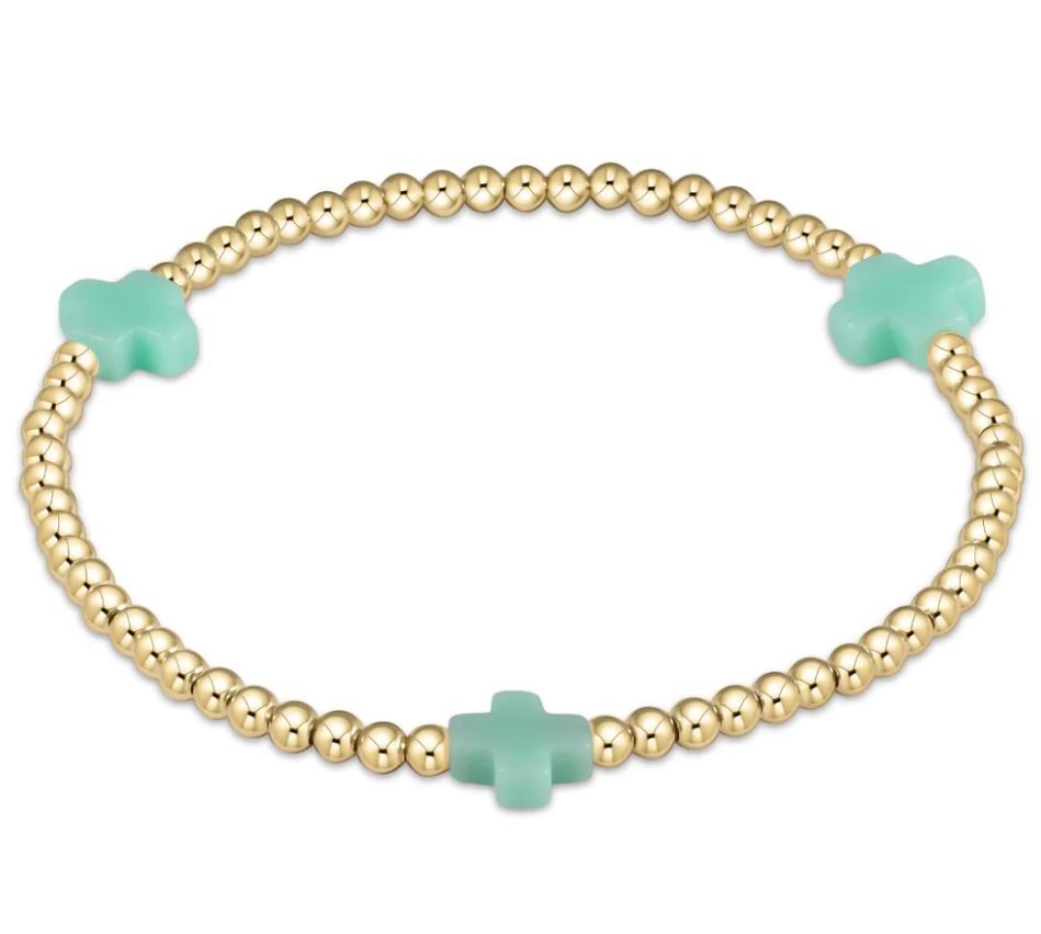 EGIRL Signature Cross 2mm Gold Bead Bracelet, Color: Mint