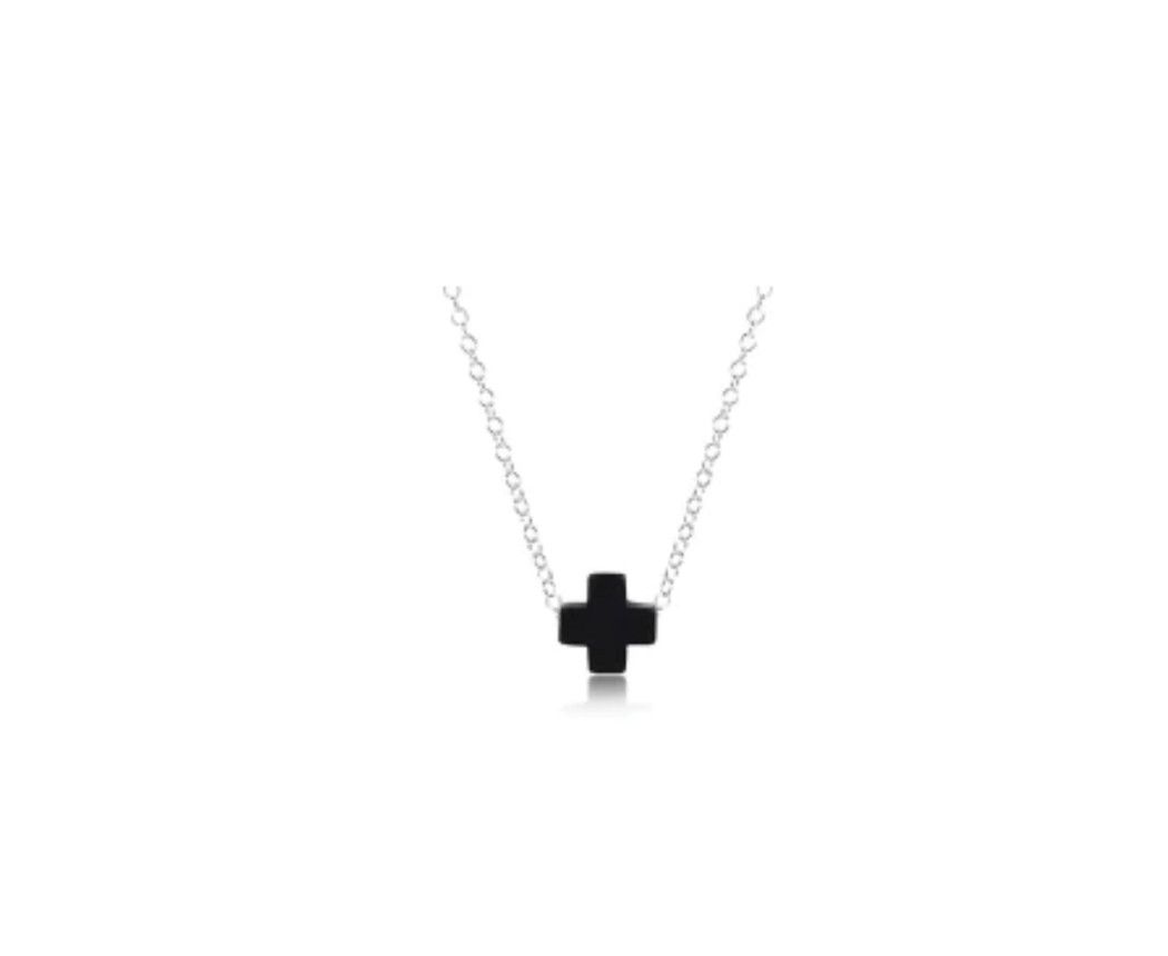 16&quot; Signature Cross Necklace Sterling Silver, Color: Onyx