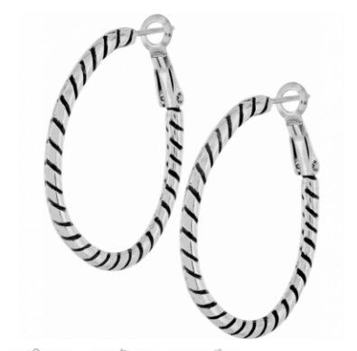 Twist Oval Hoop Charm Earrings Silver