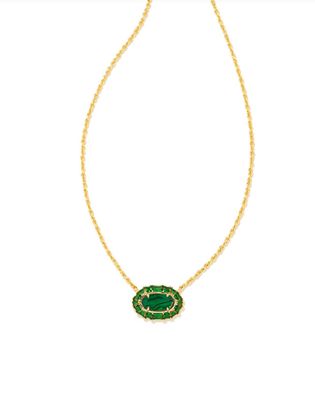 The Elisa Crystal Frame Pendant Gold, Color: Kelly Green Illusion