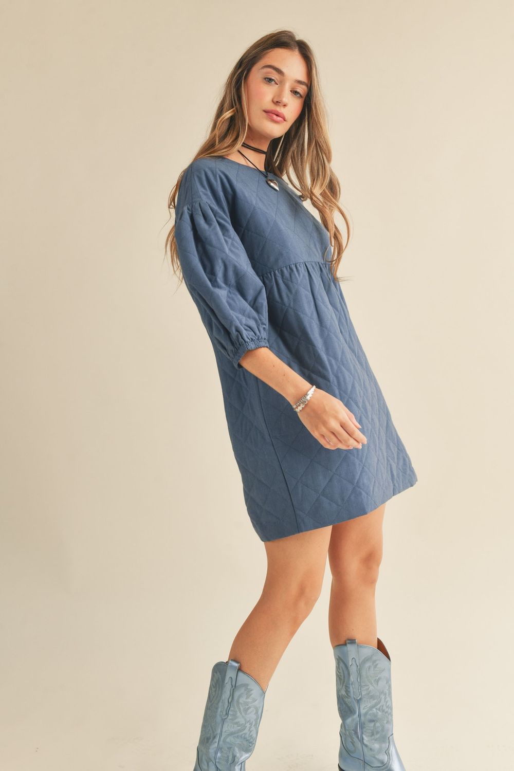 The Juniper Quilted Dress Denim, Size: S