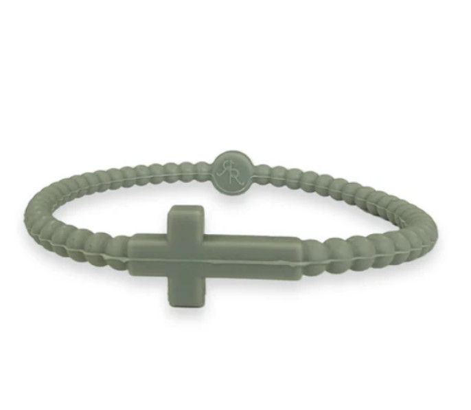Jesus Cross Silicone Bracelet Olive, Size: Small
